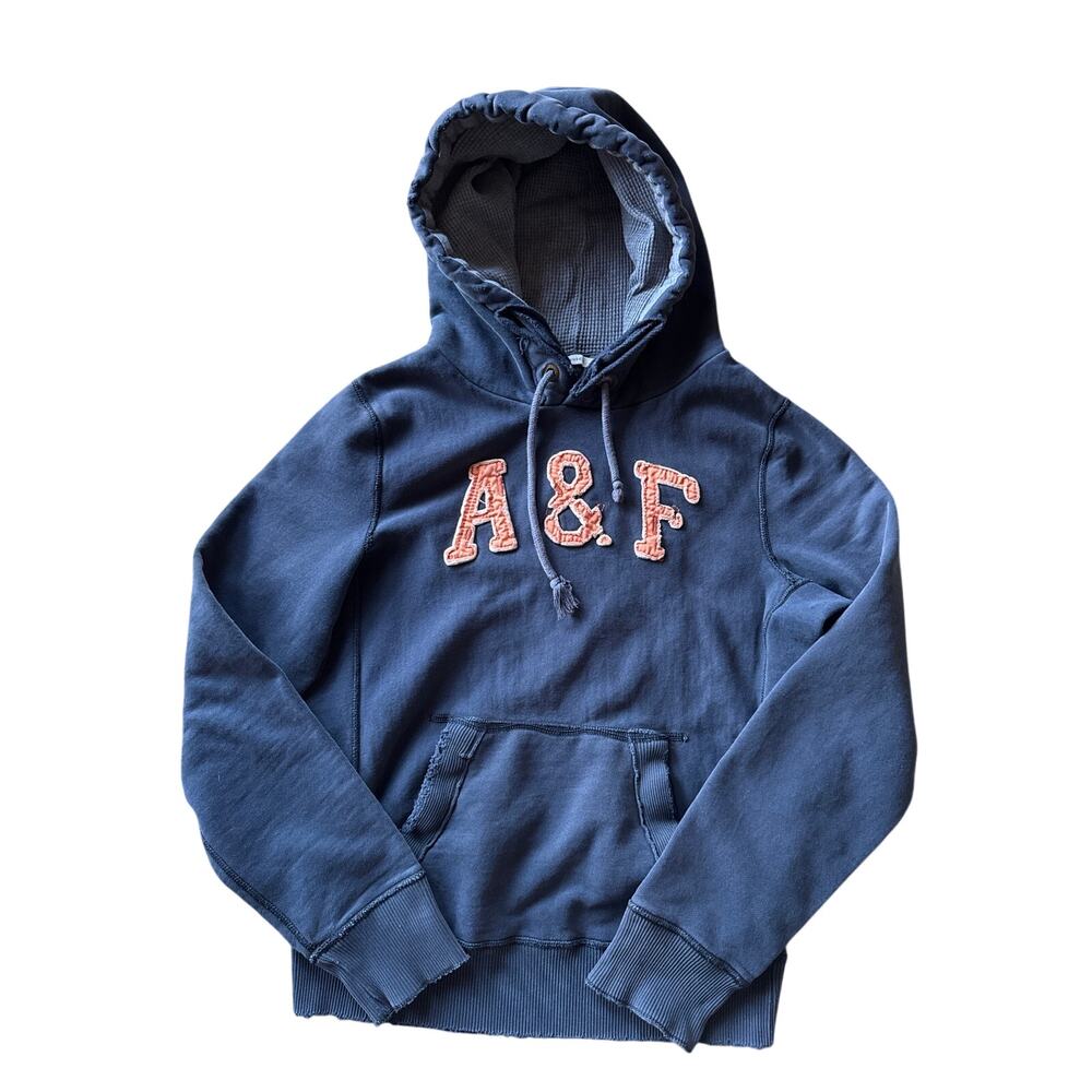 Abercrombie & Fitch Embroidered Logo Reverse Weave Heavy Large Faded Navy Hoodie